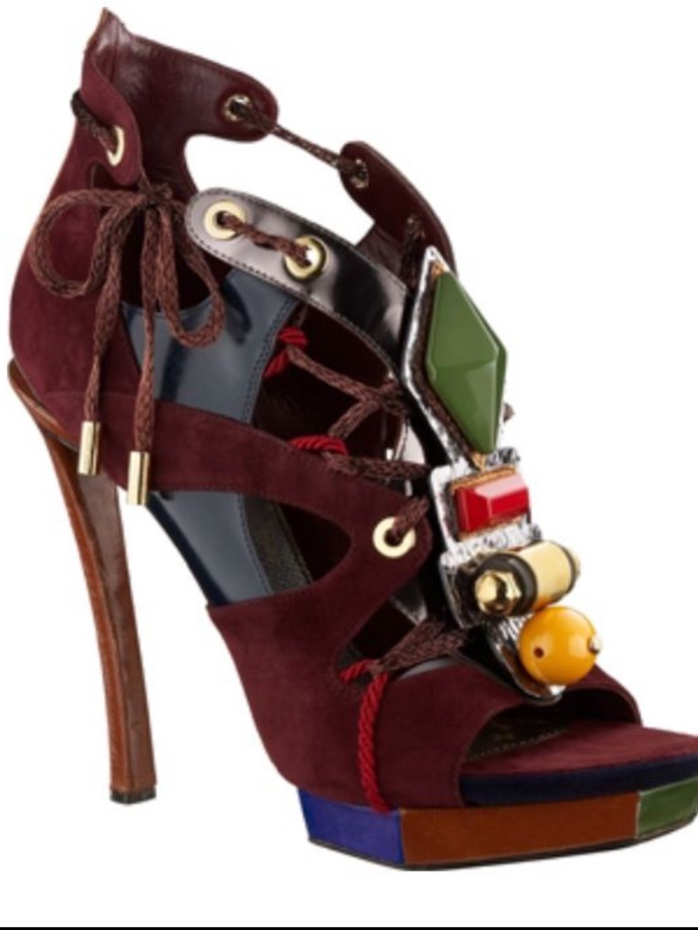 Louis Vuitton Spicy Runway 2009 Burgundy Suede Embellished Platform Heels | Rare - Picture 16 of 17